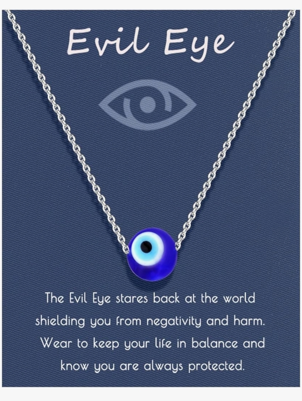 Evil Eye Blue Glass‎ Pendant Necklace - Silver Chain
